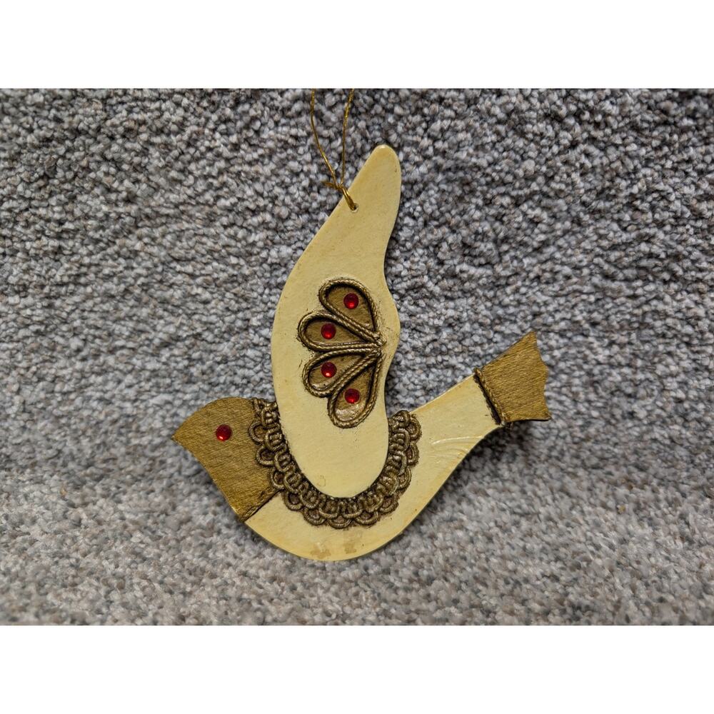 Vintage 1950s Gold Wood Bird Ornament Made‎ In Japan MCM Folk Art Christmas